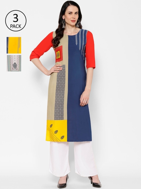 

7Threads Women Multicoloured Set of 3 Printed Straight Kurta, Multi