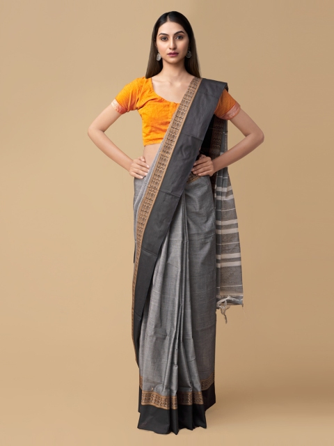 

Unnati Silks Grey Pure Cotton Solid Handloom Narayan Peth Saree