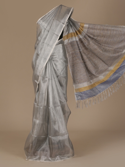 Pothys Grey Solid Pure Linen Saree