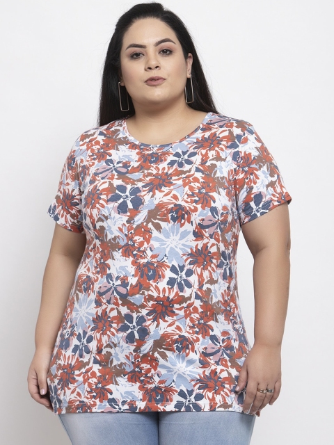 

plusS Women Blue Printed Round Neck T-shirt
