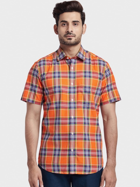 

ColorPlus Men Orange Tailored Fit Checked Casual Shirt