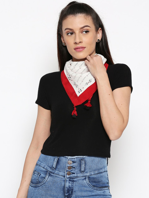 

People Women Off-White & Red Printed Scarf