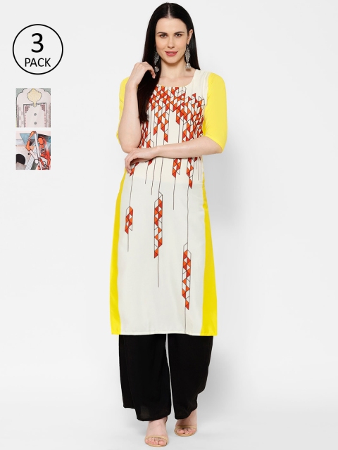 

7Threads Women Pack of 3 Printed Straight Kurta, Multi