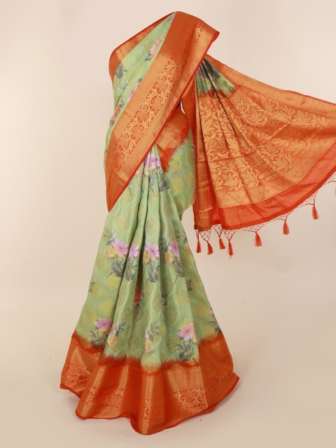 

Pothys Green & Orange Cotton Blend Printed Saree