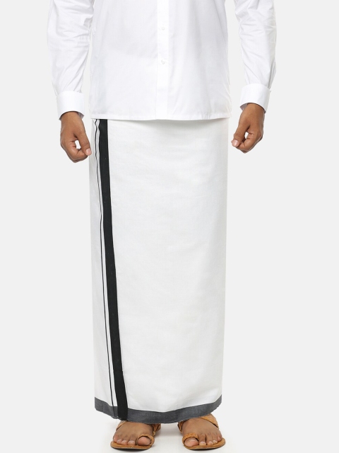 

RAMRAJ COTTON Men White Solid Dhoti With Black Border