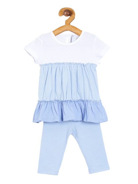 

5.10.15 Infant Girls Blue & White Colourblocked Cotton Top with Leggings