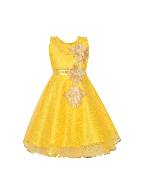 

Aarika Girls Yellow Self Design Fit and Flare Dress