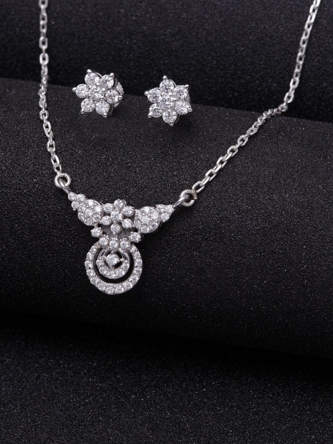 

Clara 92.5 Sterling Silver Rhodium-Plated White CZ Studded Jewellery set