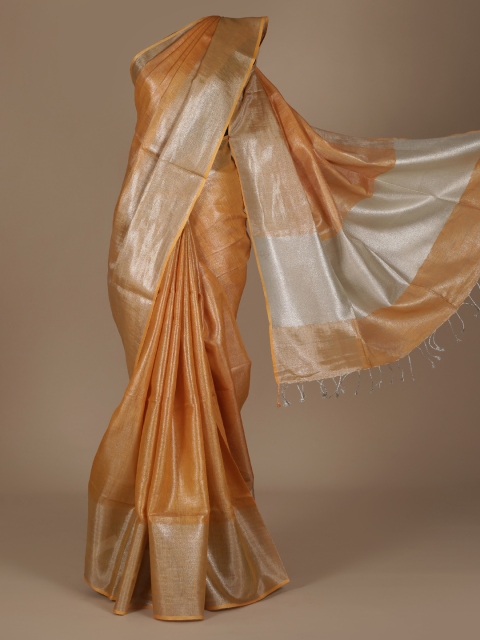 

Pothys Orange Solid Pure Linen Saree