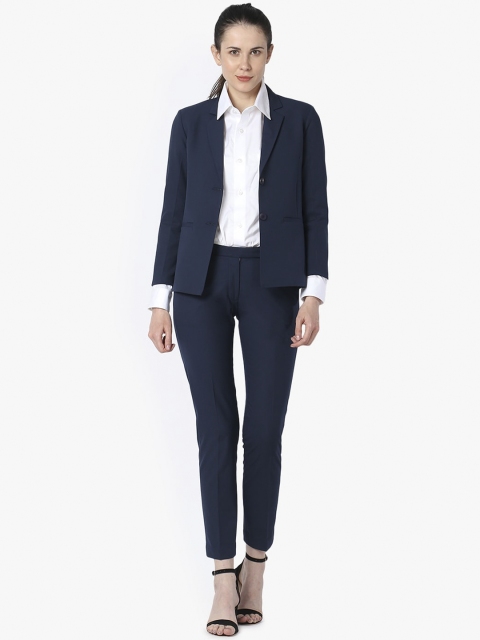 LE BOURGEOIS Women Navy Blue Solid Single-Breasted Formal Suit