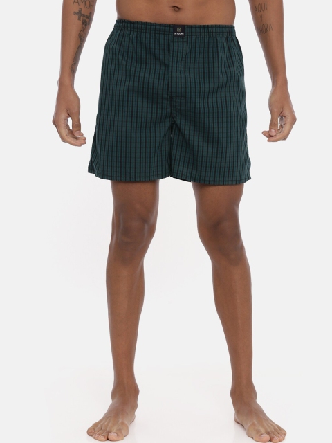 

IMYOUNG Men Green & Black Checked Pure Cotton Boxers IMYBXRPK131A