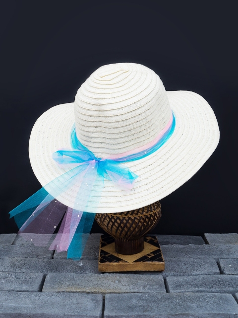 

Golden Peacock Women White Woven-Design Straw Sun Hat