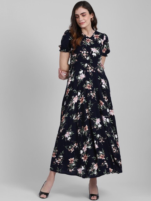 

Zink London Women Navy Blue Printed Maxi Dress