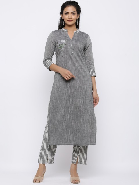 

Indi INSIDE Women Grey Striped Straight Kurta