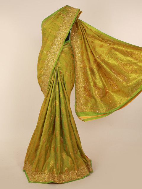 

Pothys Green & Gold-Toned Pure Silk Woven Design Saree