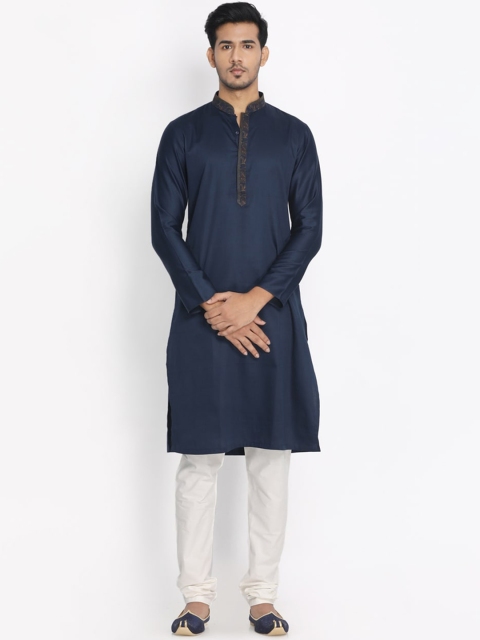 

Manyavar Men Navy Blue Solid Kurta with Pyjamas