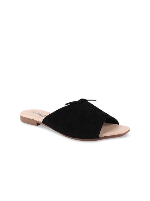 

Shoetopia Women Black Solid Suede Open Toe Flats