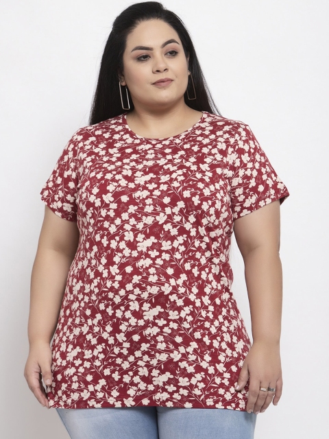 

plusS Women Red Printed Round Neck T-shirt