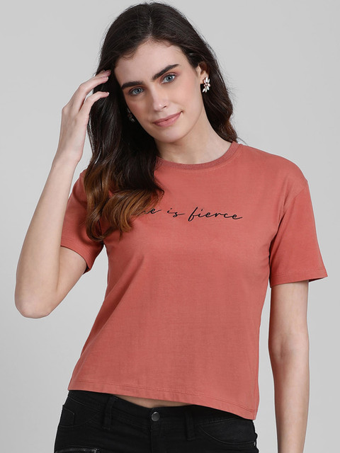 

Zink London Women Mauve Solid Round Neck Pure Cotton T-shirt