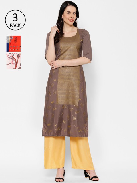 

7Threads Women Pack of 3 Printed Straight Kurta, Multi
