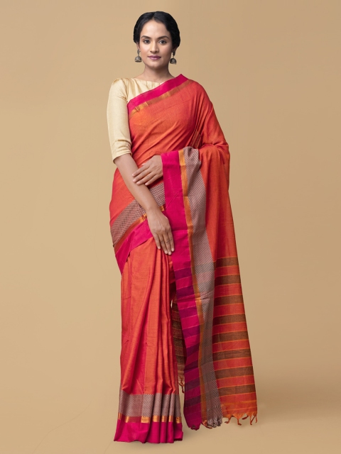 

Unnati Silks Orange Pure Cotton Solid Handloom Narayan Peth Saree