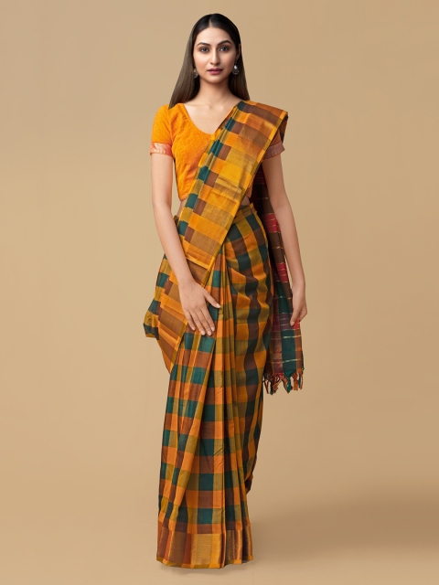 

Unnati Silks Multicoloured Pure Cotton Checked Handloom Narayan Peth Saree, Multi