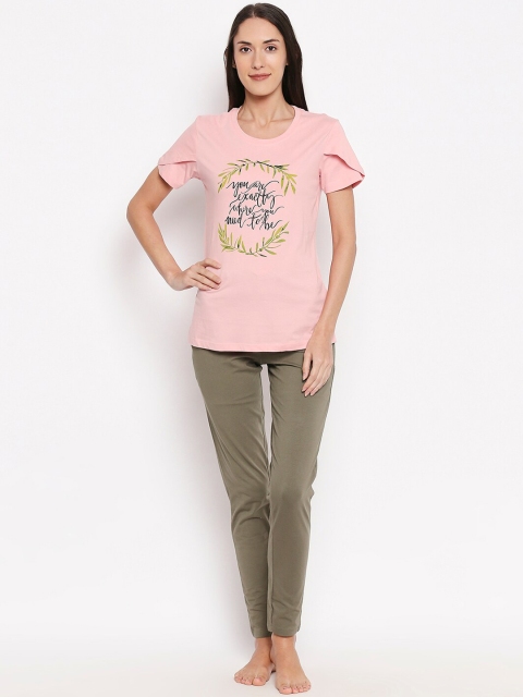 

XIN Women Pink & Olive Green Printed Night Suit ONO1150