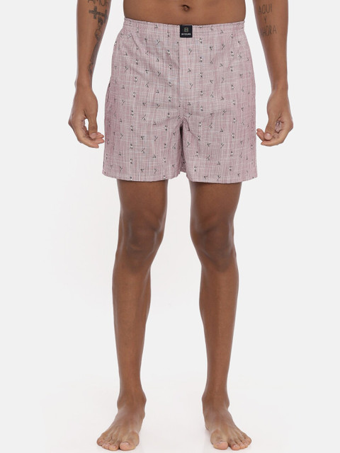 

IMYOUNG Men Pink & Black Printed Pure Cotton Boxers IMYBXRPK136A