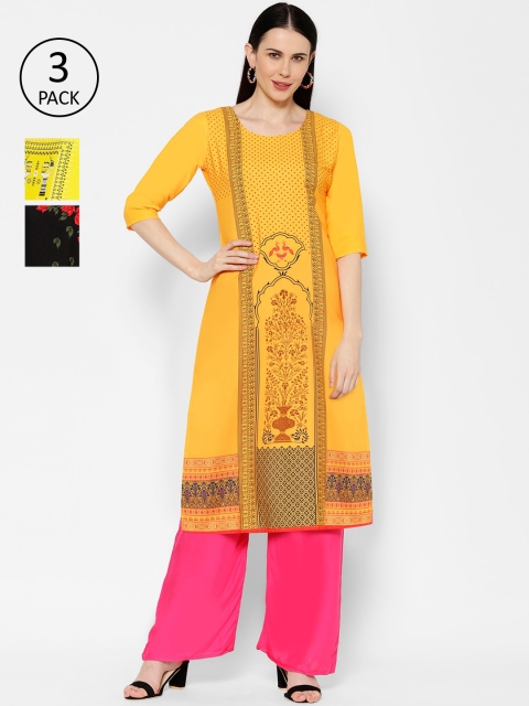 

7Threads Women Pack of 3 Printed A-Line Kurta, Multi