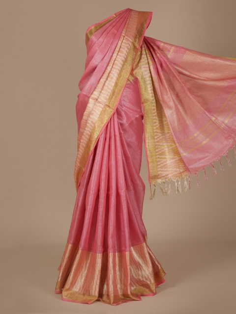 

Pothys Pink Solid Pure Linen Saree