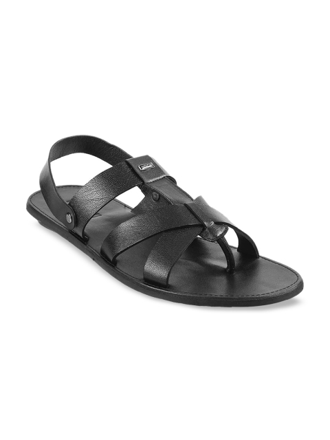 

Mochi Men Black Textured Leather Comfort Sandals