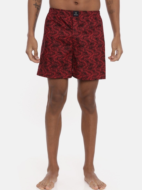 

IMYOUNG Men Red & Black Printed Pure Cotton Boxers IMYBXRPK130A