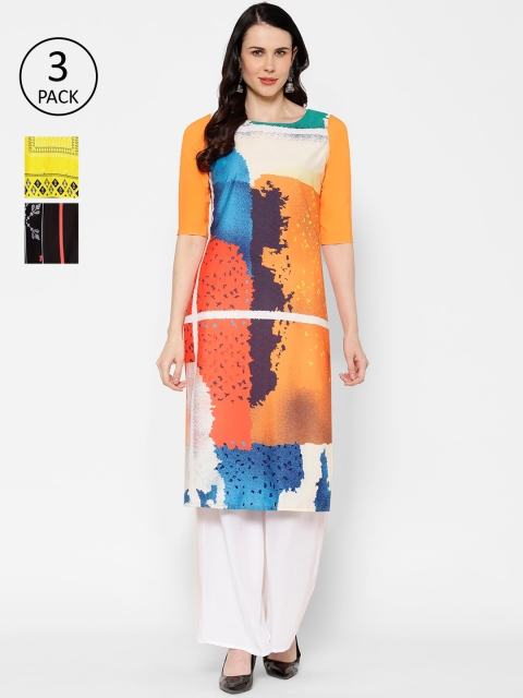 

7Threads Women Pack of 3 Printed Straight Kurta, Multi