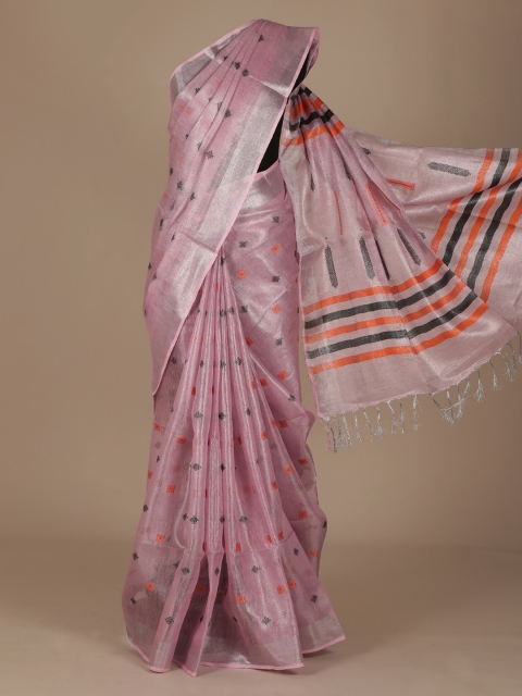 

Pothys Pink Woven Design Pure Linen Saree
