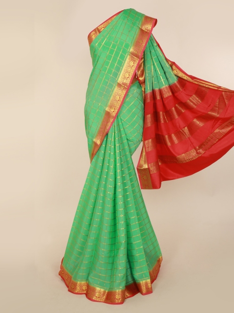 

Pothys Green & Red Pure Silk Woven Design Mysore Silk Saree