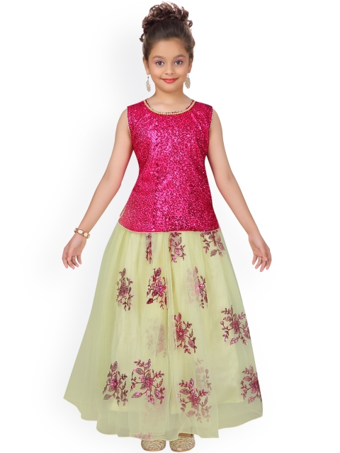 

Aarika Girls Pink & Cream-Coloured Embellished Ready to Wear Lehenga Choli