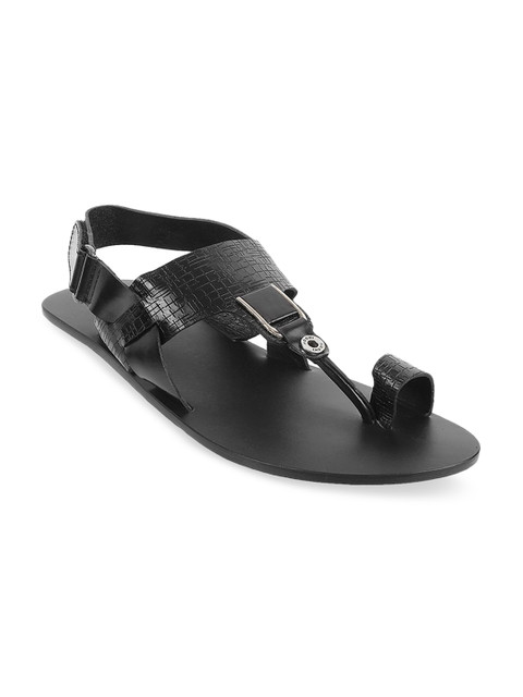 

Mochi Men Black Textured Leather Comfort Sandals
