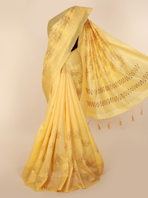Pothys Yellow Solid Saree