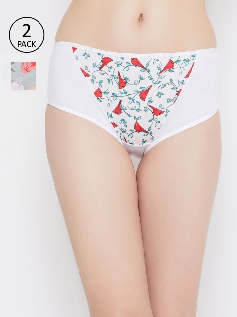 

Clovia Women Pack of 2 Floral-Printed Hipster Briefs COMPNC901S, White