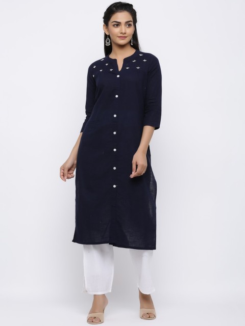 

Indi INSIDE Women Blue Solid Straight Kurta