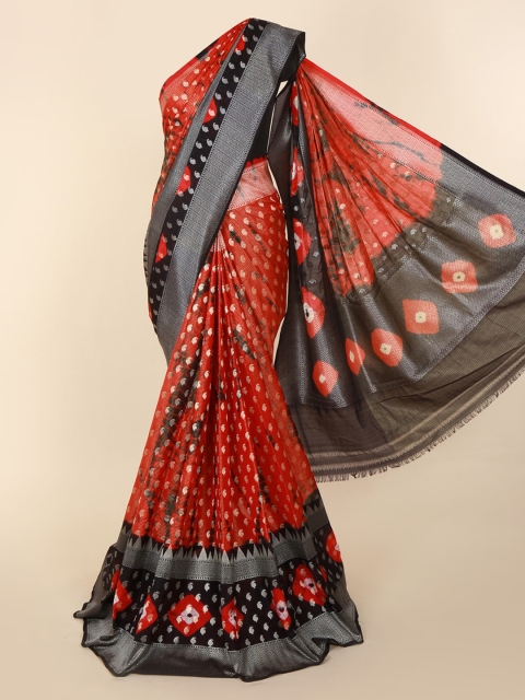 

Pothys Red & Black Cotton Blend Woven Design Saree