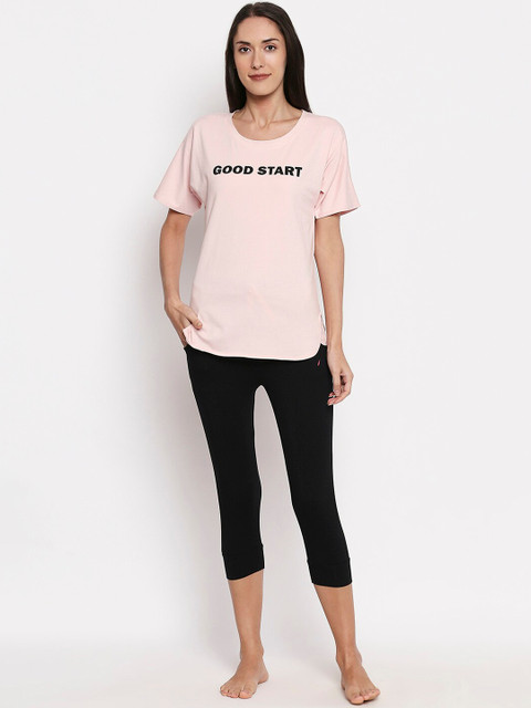 

XIN Women Pink & Black Printed Night Suit