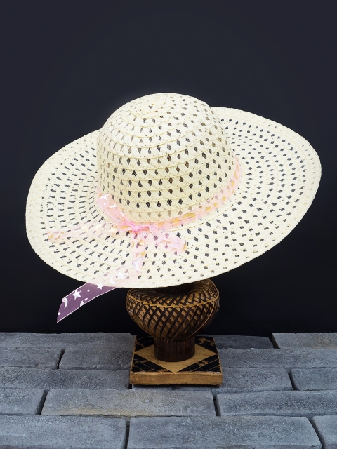 

Golden Peacock Women Cream-Colored Self Design Sun Hat