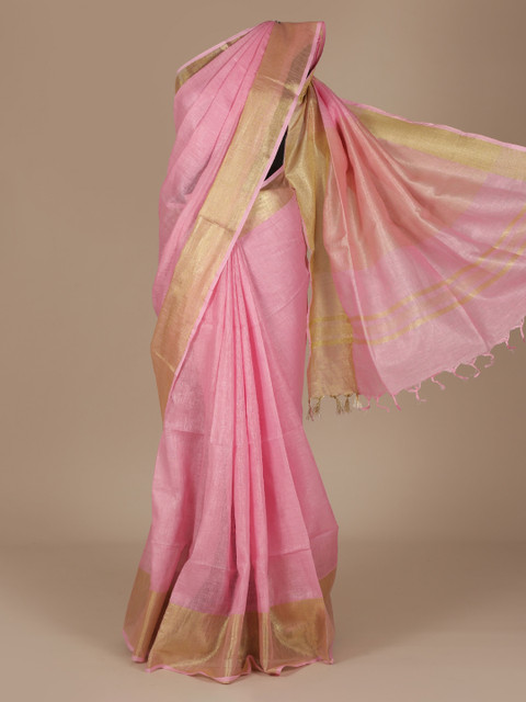 

Pothys Pink Solid Pure Linen Saree