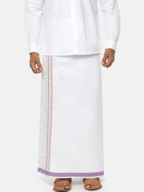 

RAMRAJ COTTON Men White Solid Dhoti With Violet Border