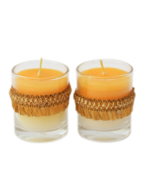 Soulflower Set of 2 Yellow Solid Natural Jasmine Glass Votive Candles