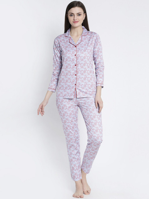 

MAXENCE Women Pink & Turquoise Blue Printed Night Suit