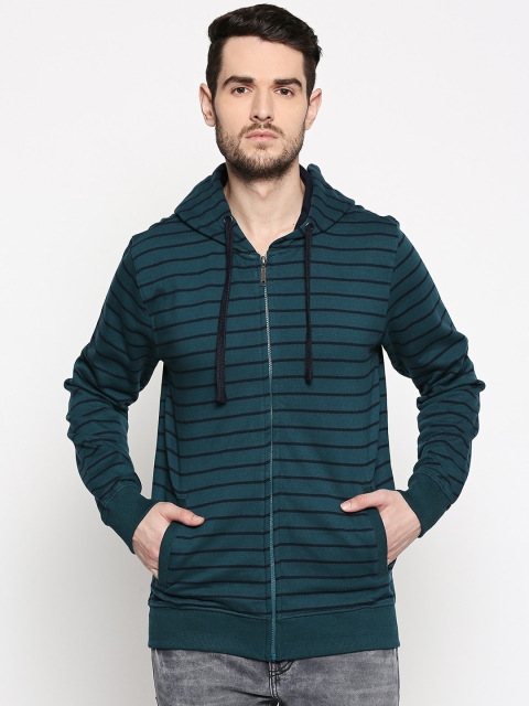 

BYFORD by Pantaloons Men Green Striped Hooded Sweatshirt
