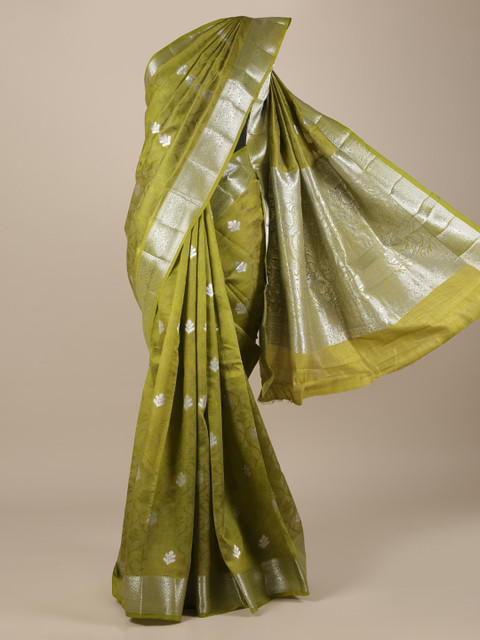 

Pothys Olive Green Printed Jute Silk Saree