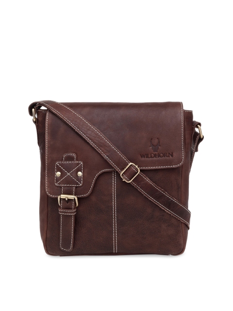 

WildHorn Men Brown Textured Genuine Leather Messenger Bag